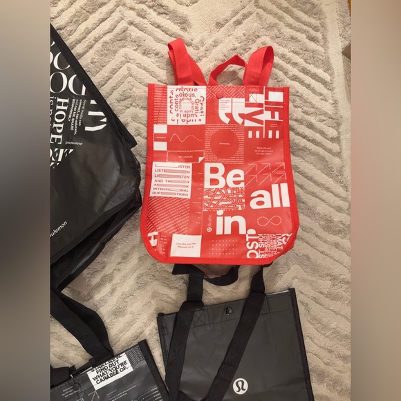 Lululemon Reusable Shopping Tote Bags Be All In Red Black White Large Small - Picture 5 of 6